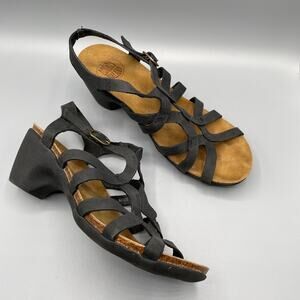 Loints of Holland Heels Sandals Size EU 38 US 7.5 Black Leather Cork Slingbacks